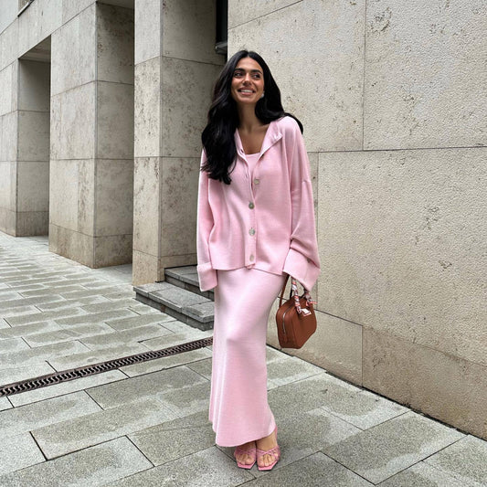 Chic Long Skirt with Matching Cardigan