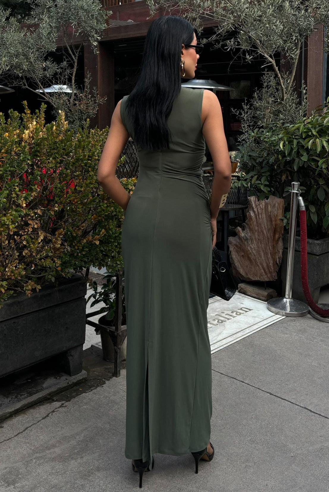 Shoulder and Waist Sleeve Dress Green