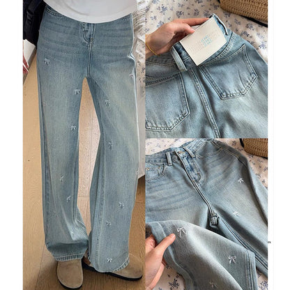 High waisted bow jeans